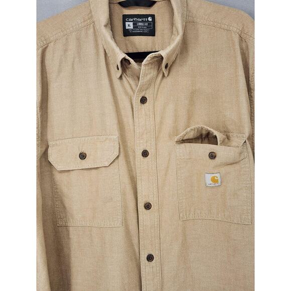 Carhartt Shirt Mens XL Tan Short Sleeve Button Workwear Loose Fit Cotton - Picture 3 of 12